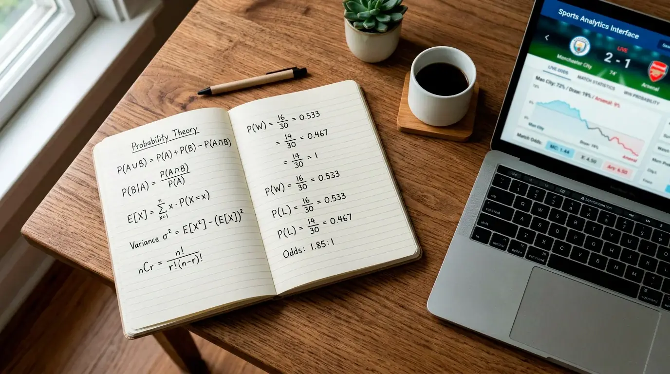 Notepad with handwritten probability calculations next to a laptop showing UFC odds