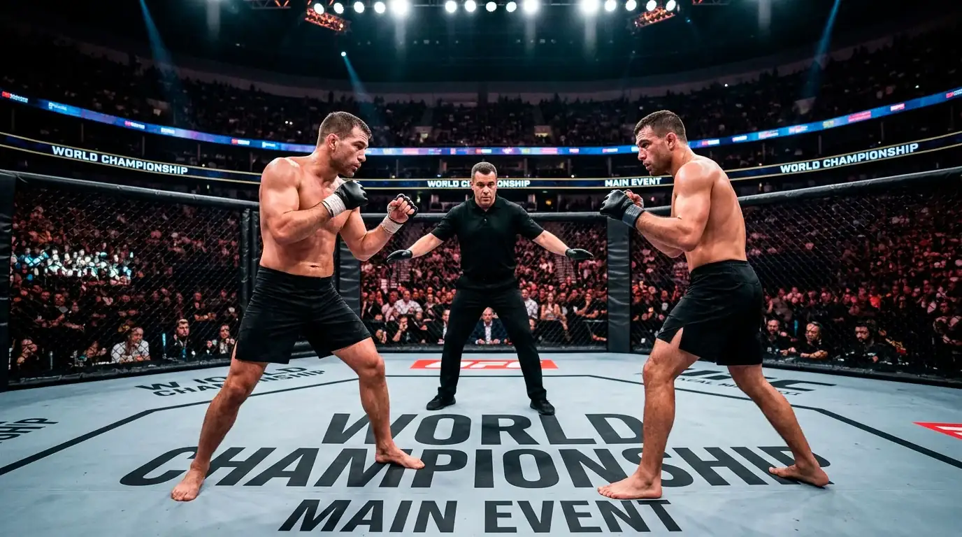 Two UFC fighters in contrasting stances facing each other inside the octagon